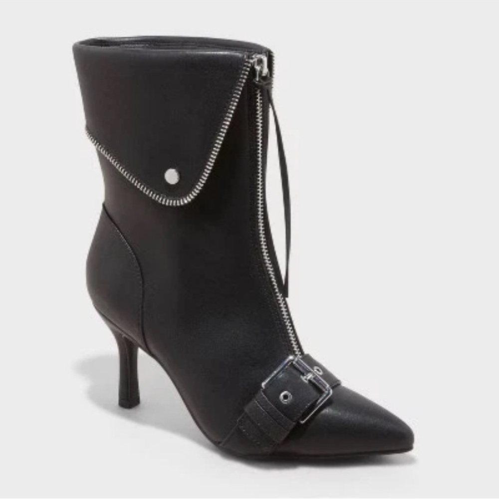 Women's Mickey‎ Point Toe Moto Ankle Boots - A New Day Black